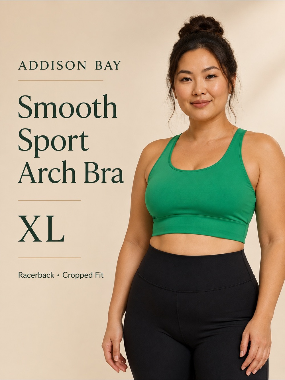 Addison Bay Smooth Sport Arch Bra Crop Top Green XL Racerback